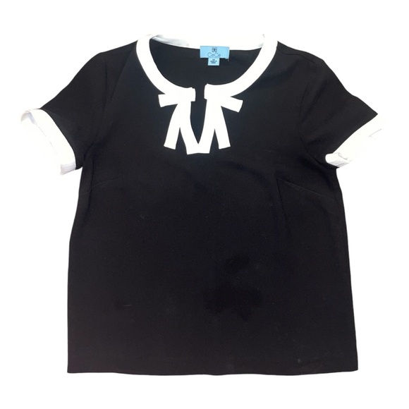 CeCe Black & White Bow Tie Blouse XS | Cute Short Sleeve Top - Picture 1 of 6